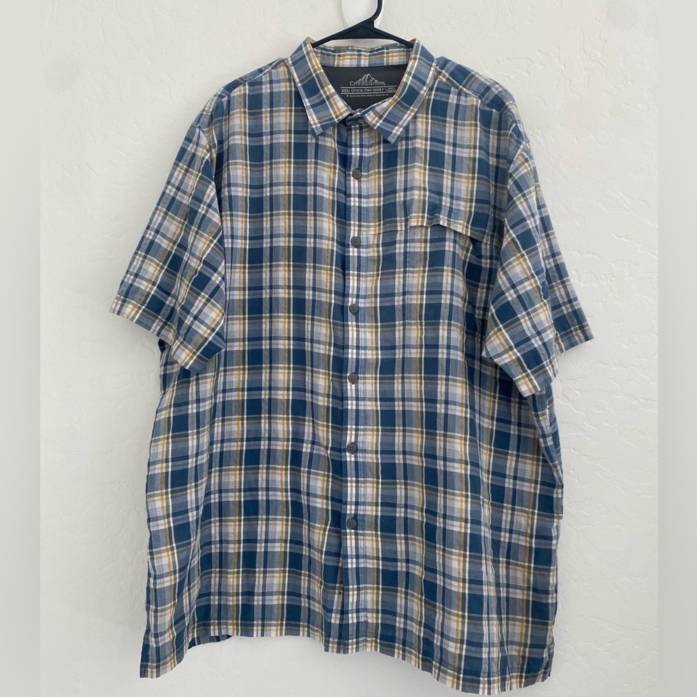 Croft & Barrow Collar Shirt Mens XXL Plaid Blue Short Sleeve outdoor breathable